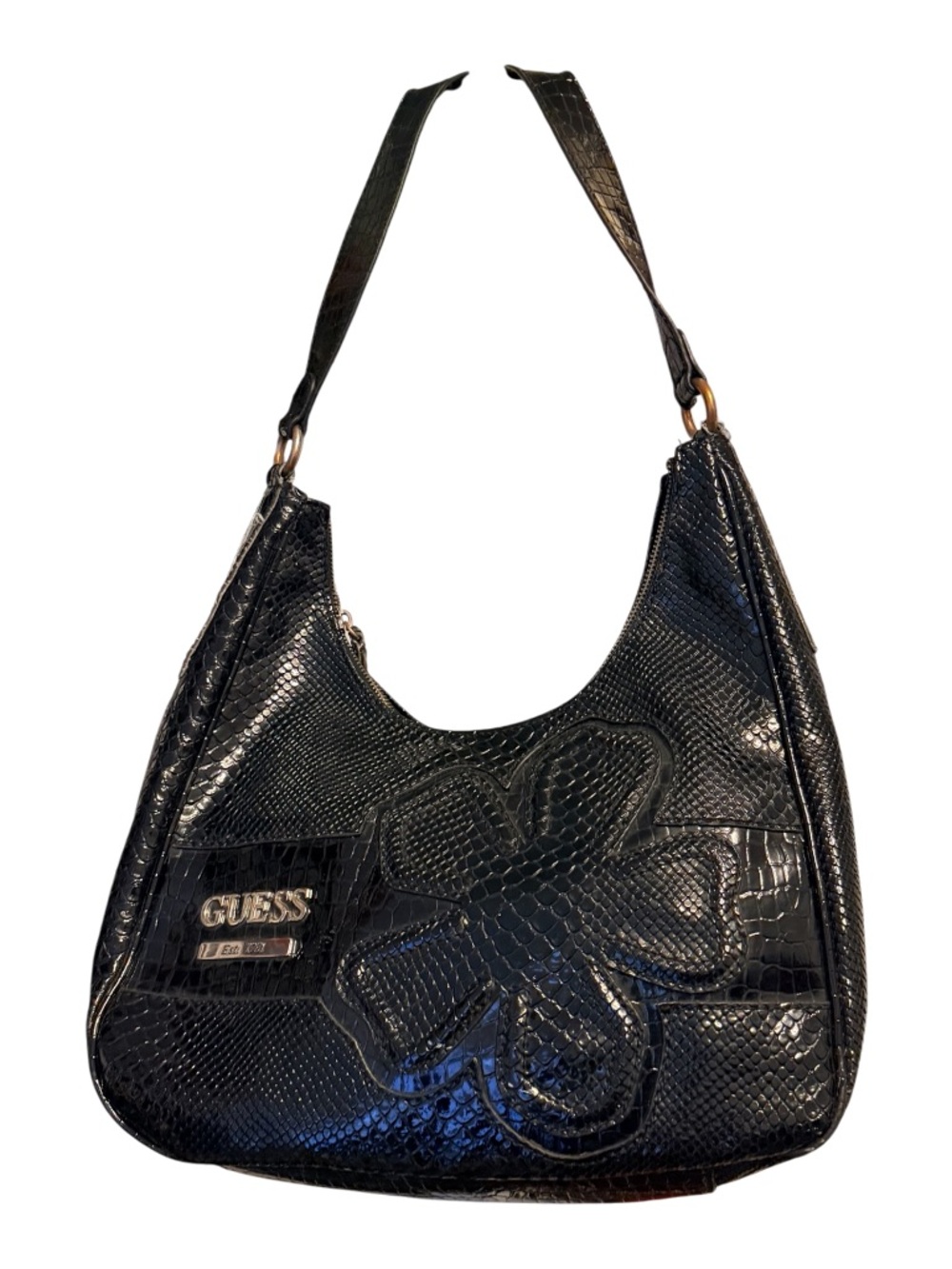 GUESS Black Faux-Snakeskin Floral Shoulder Bag